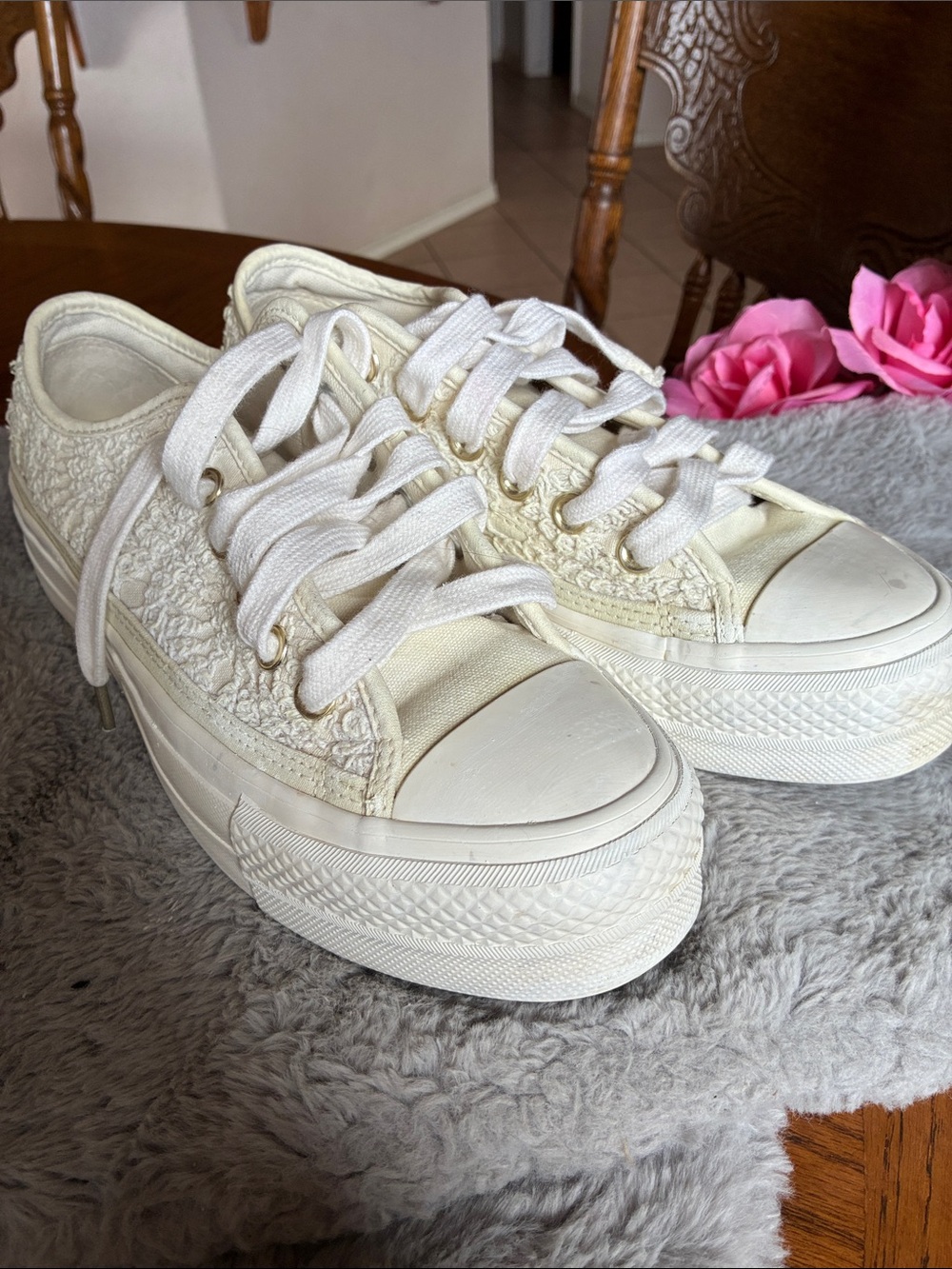 Women's White Platform Lace-Up Sneakers